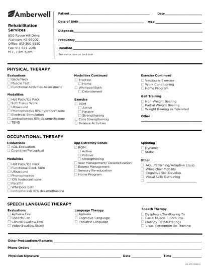 Rehabilitation Services Order Form