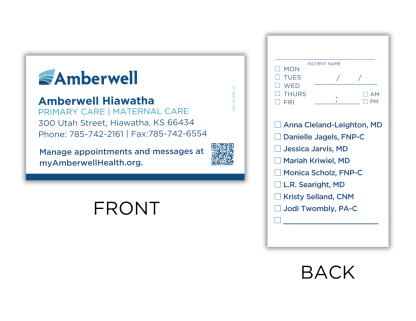 Amberwell Hiawatha Primary Care Appointment Card