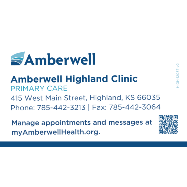 Amberwell Highland Clinic Appointment Card